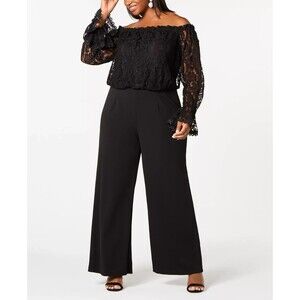 ADRIANNA PAPELL Black Off the Shoulder Lace Jumpsuit Size 22W New!
